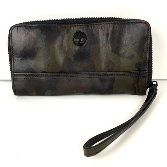 Timberland Women's Leather RFID Flap Wallet Clutch Organizer Olive Camo - Picture 1 of 5